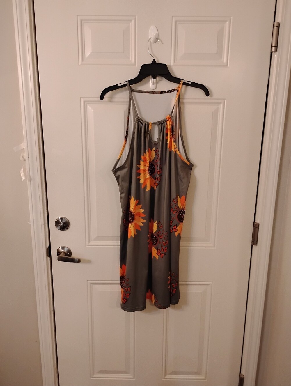 Sunflower Print Spaghetti Strap Dress in Olive and Yellow